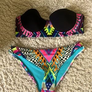 Mara Hoffman Swim Bikini Black Pink Design Small/Medium